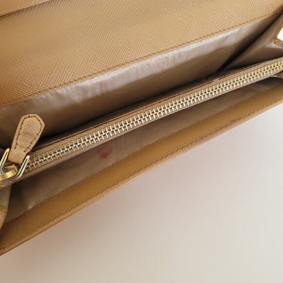 PRADA Vintage Saffiano Tan Beige Leather Logo Wallet Envelope Large Clutch Fair - Picture 4 of 12